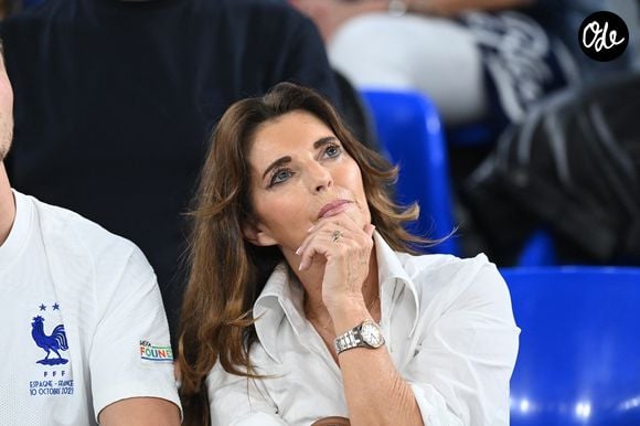 Claude Deschamps (femme, de D. Deschamps) en tribune lors du match du groupe D opposant la France au Danemark lors de la coupe du Monde au stade 974 à Doha au Qatar, le 26 novembre 2022. La France a gagné 2-1. © Philippe Perusseau/Bestimage
