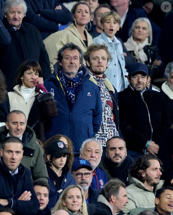 Sophie Marceau, Jean-Luc Reichmann, Patrick Bruel, Elie Semoun, François Berléand, François-Xavier Demaison, Philippe Torreton, Guillaume Pley - People des les tribunes de la coupe du Monde de Rugby France 2023 - Match de quart de finale "France-Afrique du Sud (28-29)" au Stade de France à Saint-Denis 15 octobre 2023. © Moreau-Jacovides/Bestimage