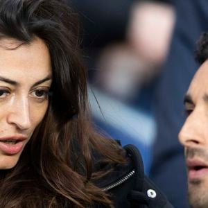 Rachel Legrain-Trapani (Miss France 2007) et son compagnon Valentin Léonard - People dans les tribunes du match PSG Vs Lorient (5-1) au Parc des Princes à Paris le 3 avril 2022. © Agence/Bestimage