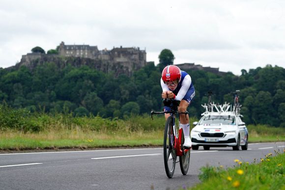 La Française Cedrine Kerbaol participe au contre-la-montre individuel élite féminin lors de la huitième journée des Championnats du Monde de Cyclisme UCI 2023 à Stirling. Date de la photo : jeudi 10 août 2023. ... Jane Barlow/PA Wire.