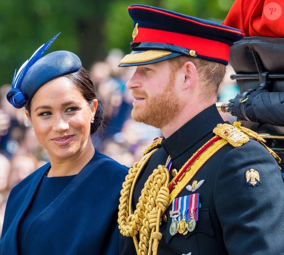 Le prince Harry, duc de Sussex, et Meghan Markle, duchesse de Sussex, première apparition publique de la duchesse depuis la naissance du bébé royal Archie lors de la parade Trooping the Colour 2019, célébrant le 93ème anniversaire de la reine Elisabeth II, au palais de Buckingham, Londres, le 8 juin 2019. Photo par Backgrid USA / Bestimage