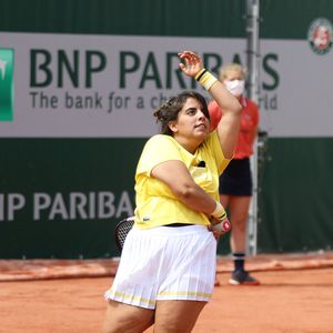 Inès Reg lors de la finale de la saison 3 de "Stars, Set et Match" au profit d'associations caritatives en marge des Internationaux de France de tennis à Roland Garros à Paris, France, le 10 juin 2021. © Dominique Jacovides/Bestimage