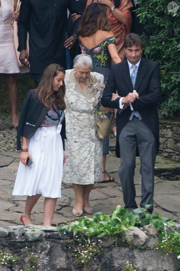 Fernanda Biffi Casiraghi (la grand-mère de Pierre Casiraghi) - Arrivées au mariage religieux de Pierre Casiraghi et Beatrice Borromeo sur les Iles Borromées, sur le Lac Majeur, le 1er août 2015.