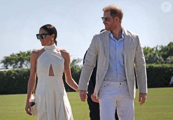 Photo d'archive datée du 12/04/24 du duc et de la duchesse de Sussex lors du Royal Salute Polo Challenge, au profit de Sentebale, au USPA National Polo Center à Wellington, Floride, États-Unis. Le duc de Sussex fêtera son 40e anniversaire dimanche. Photo par Yaroslav Sabitov/PA Wire / Abaca