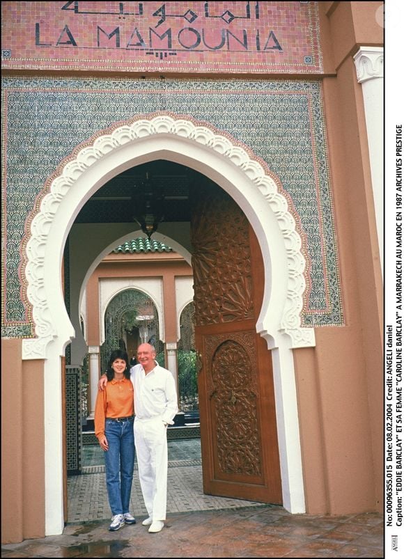 Eddie Barclay et sa femme Caroline Barclay à Marrakech le 08 février 2004. Photo par AGENCE / BESTIMAGE