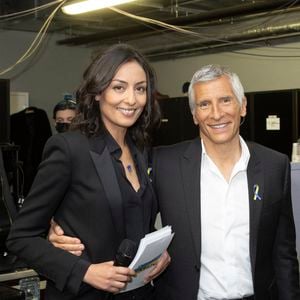 Exclusif - Leïla Kaddour, Nagui  - Backstage de l'émission spéciale "Unis pour l'Ukraine" à la Maison de la Radio et de la Musique, diffusée en direct sur France 2 et présentée par Nagui et Leïla.Kaddour à Paris le 8 mars 2022. © Cyril Moreau / Jack Tribeca / Bestimage