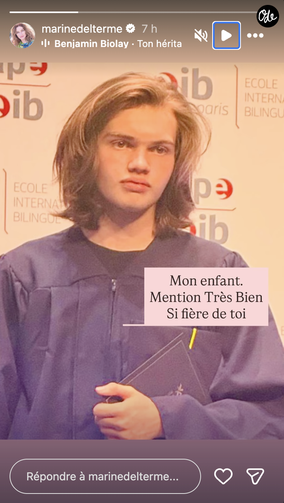 "Mon enfant. Mention Très Bien. Si fière de toi."

Marine Delterme fière de son fils aîné diplômé.