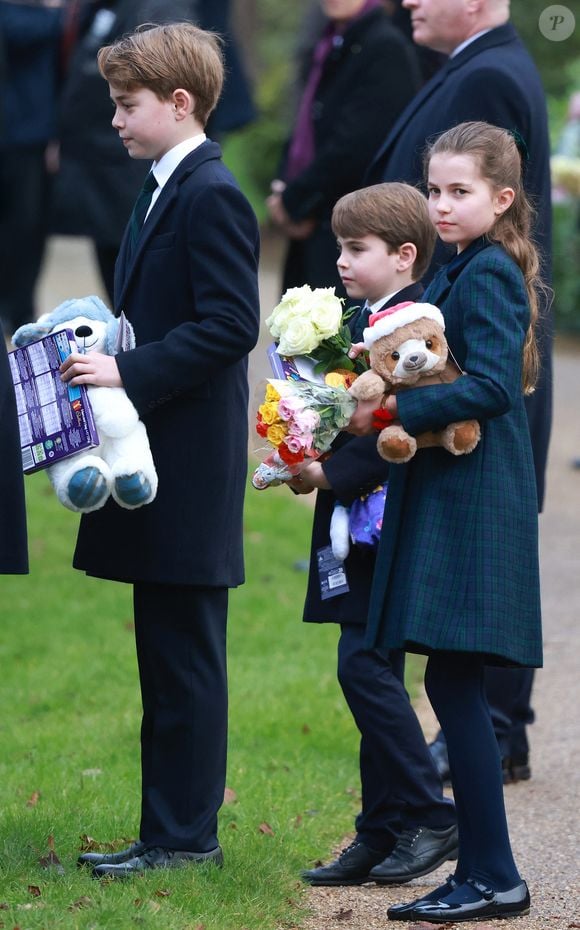 Prince Louis, Princesse Charlotte, Prince George - La famille royale britannique se rend à la messe de Noël à Sandringham le 25 décembre 2024.