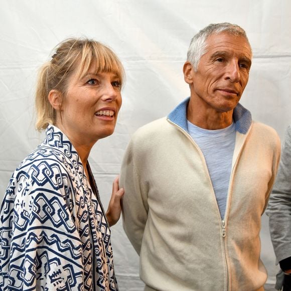 Exclusif - Nagui et sa femme Mélanie Page durant la soirée de clôture de la 1ere édition du festival Les Théâtrales d’Eze en plein air à l'oppidum du Col d'Eze avec la pièce "Brexit sentimental", le 8 août 2023. © Bruno Bebert / Bestimage