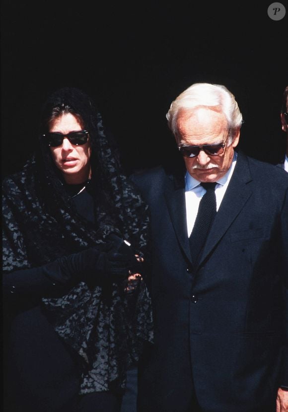 Caroline de Monaco et son père, le prince Rainier - Obsèques de Stefano Casiraghi AGENCE / BESTIMAGE