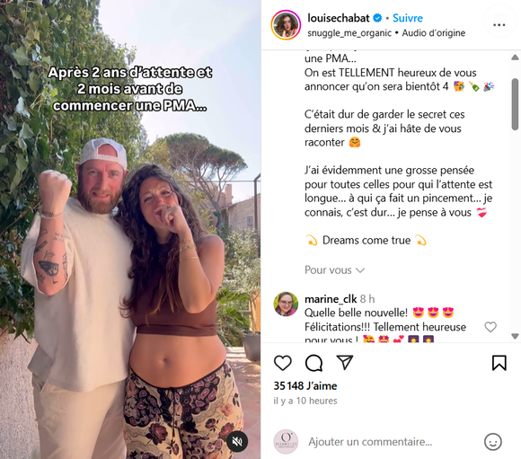 Sur Instagram, la jeune femme a dévoilé son ventre rond et sa grande émotion, elle qui a mis deux ans pour retomber enceinte.