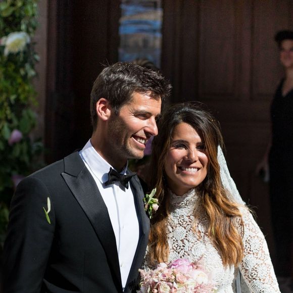 Exclusif - Arrivées et sorties du mariage religieux de Karine Ferri et Yoann Gourcuff à l'église de La Motte, France.