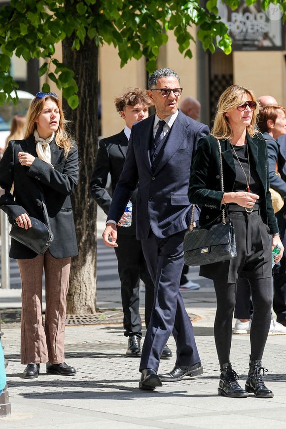 Yasmine Lavoine, Milo Lavoine, Roschdy Zem, sa compagne Sarah Poniatowski (Lavoine), Roman Lavoine -  Arrivées aux obsèques du prince Jean-Stanislas Poniatowski en l'Eglise polonaise à Paris, France, le 29 avril 2024. © Jacovides-Moreau/Bestimage