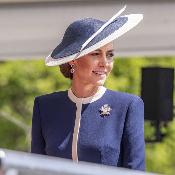 Le Prince de Galles et la Princesse de Galles, commanditaires du HMS Glasgow, assistent à la cérémonie de baptême du navire au chantier naval de BAE Systems à Scotstoun, Glasgow. 22 mai 2025. Photo by Andrew Barr/News Licensing/ABACAPRESS.COM