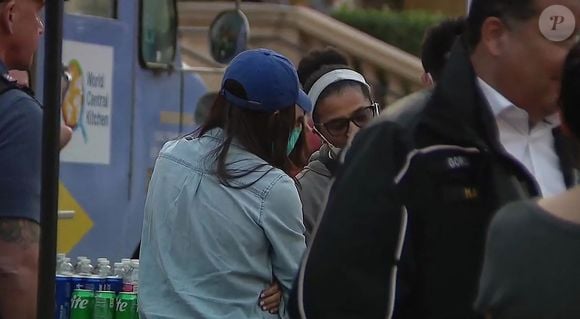 Le prince Harry et Meghan Markle se rendent au Pasadena Convention Center avec les services d secours et les victimes des incendies de Eaton à Los Angeles le 11 janvier 2025