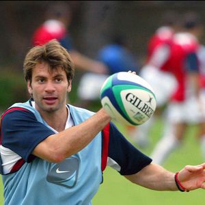 Le Français Christophe Dominici à l'entraînement près de Sydney avant le match contre l'Angleterre en demi-finale de la Coupe du monde de rugby, jeudi 13 novembre 2003. © Christian Liewig/ABACA.