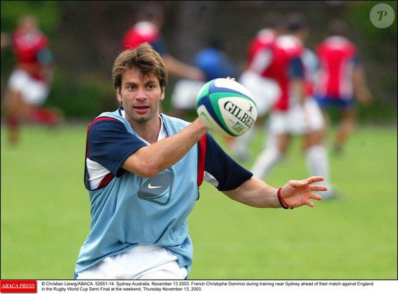 Le Français Christophe Dominici à l'entraînement près de Sydney avant le match contre l'Angleterre en demi-finale de la Coupe du monde de rugby, jeudi 13 novembre 2003. © Christian Liewig/ABACA.