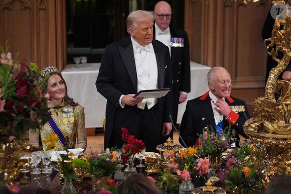 Donald J. Trump et le roi Charles III d'Angleterre lors du banquet d'Etat au château de Windsor en l'honneur de la visite officielle de président Donald Trump et de la Première dame Melania au Royaume-Uni. © Yui Mok / WPA-Pool / Julien Burton via Bestimage