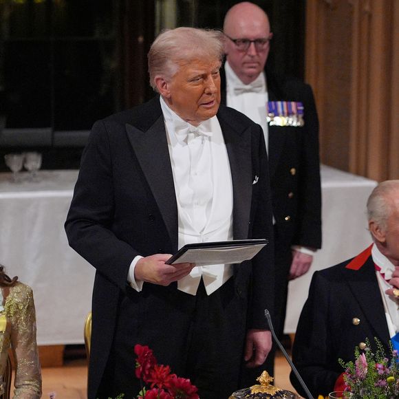 Donald J. Trump et le roi Charles III d'Angleterre lors du banquet d'Etat au château de Windsor en l'honneur de la visite officielle de président Donald Trump et de la Première dame Melania au Royaume-Uni. © Yui Mok / WPA-Pool / Julien Burton via Bestimage