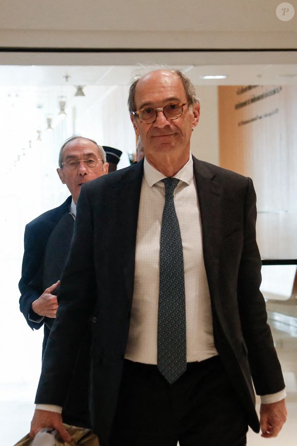 Claude Guéant et Éric Woerth - Dernier jour du procès du financement libyen de Sarkozy: ses avocats de l’ancien président vont plaider la relaxe, au tribunal de Paris, France, le 8 avril 2025. © Christophe Clovis/Bestimage