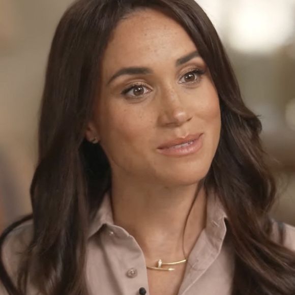 Meghan Markle, duchesse de Sussex, lors d'une interview pour l'émission CBS News Sunday Morning. Lors de ce programme, le couple princier a évoqué leurs enfants, Archie Harrison, 5 ans et Lilibet Diana, 3 ans et leur volonté de les protéger des dangers du web. JLPPA / Bestimage