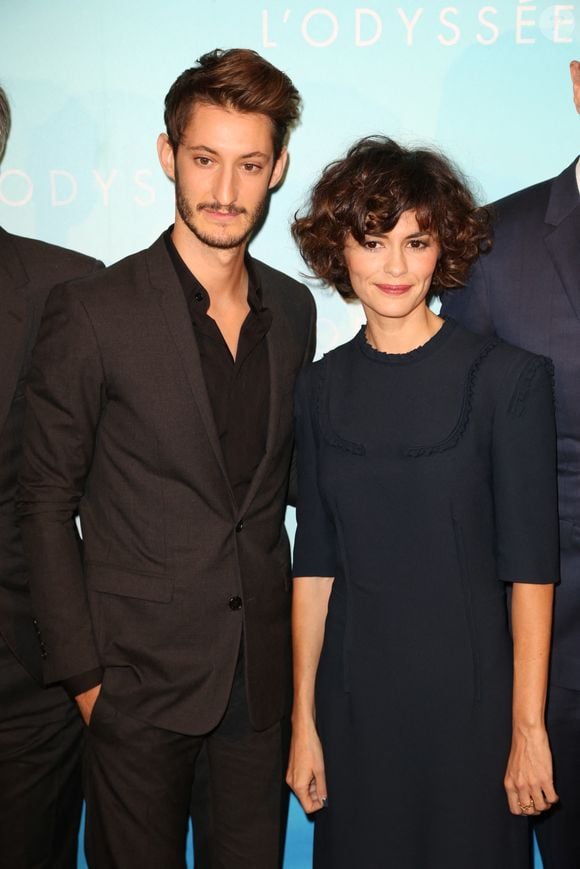 Pierre Niney et Audrey Tautou lors de l'avant-première de "L'Odyssee" à l'UGC Normandie, à Paris, France, le 4 octobre 2016.