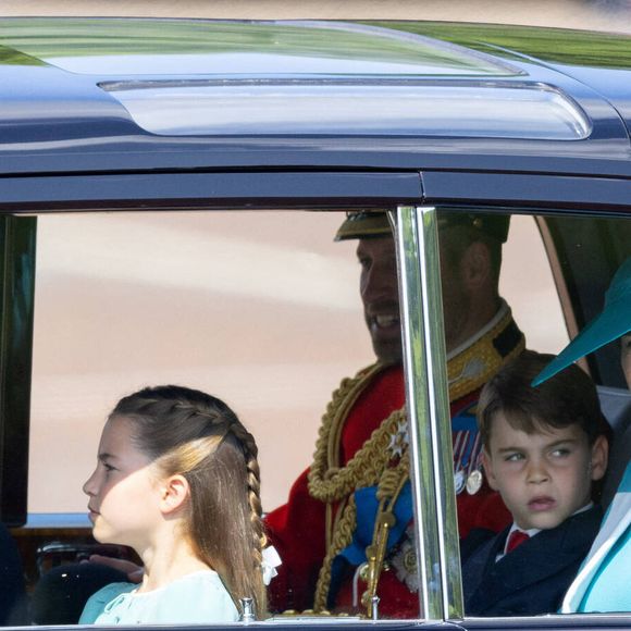 Le prince William (Le prince William, prince de Galles), la princesse Catherine (Catherine « Kate » Middleton, princesse de Galles), le prince George (Le prince George de Galles), la princesse Charlotte (La princesse Charlotte de Galles), le prince Louis (Le prince Louis de Galles), le défilé officiel d'anniversaire du roi Charles, The King's Birthday Parade 2025 (Trooping the Colour) à Londres, Royaume-Uni, le 14 juin 2025. © Dana Press / Bestimage