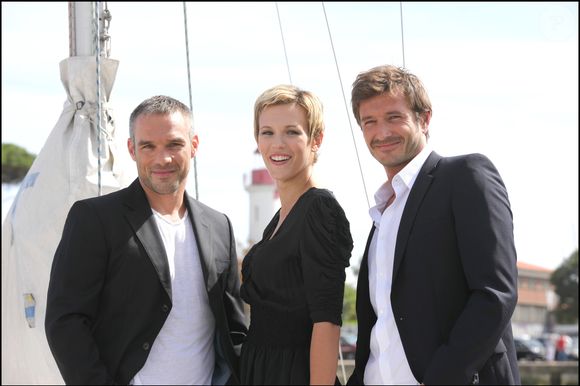 Philippe Bas, Lorie et Alexandre Varga pour le film "Un mari de trop" lors de la douzième édition du Festival de la fiction tv de La Rochelle