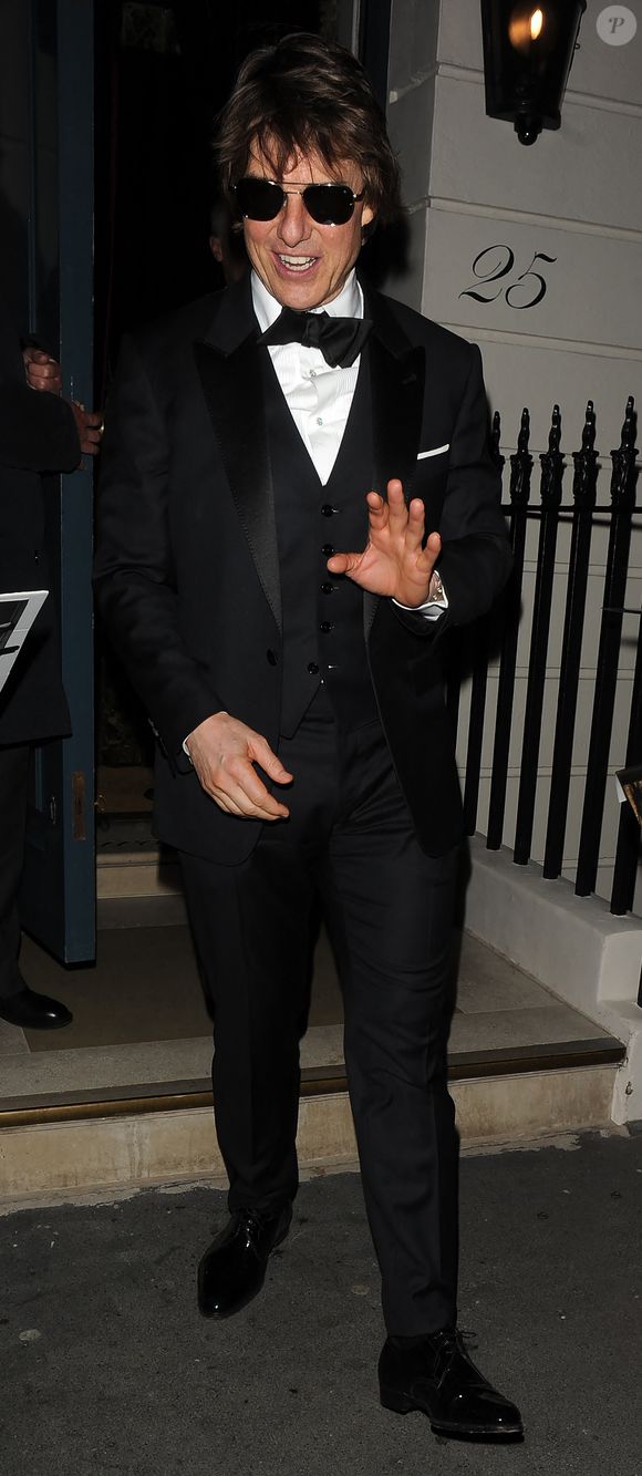Tom Cruise - Les célébrités quittent le club Oswald's après avoir célébré le 50ème anniversaire de V.Beckham à Londres, le 20 avril 2024. AGENCE / BESTIMAGE