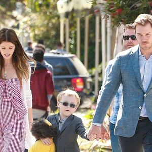 Chris Pratt s'est rendu avec Katherine Schwarzenegger et son fils Jack Pratt à l'église à l'occasion de la messe Pascale à Santa Monica. Jack, le fils de Chris issu de son ancien mariage avec A. Faris est en garde partagée. Il a passé la journée avec son père et sa future belle-mère, le 21 avril 2019. © Bestimage