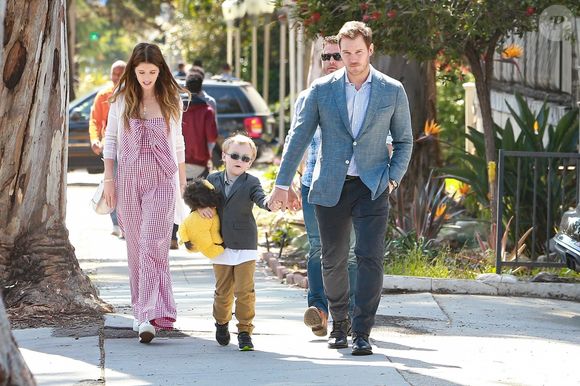Chris Pratt s'est rendu avec Katherine Schwarzenegger et son fils Jack Pratt à l'église à l'occasion de la messe Pascale à Santa Monica. Jack, le fils de Chris issu de son ancien mariage avec A. Faris est en garde partagée. Il a passé la journée avec son père et sa future belle-mère, le 21 avril 2019. © Bestimage