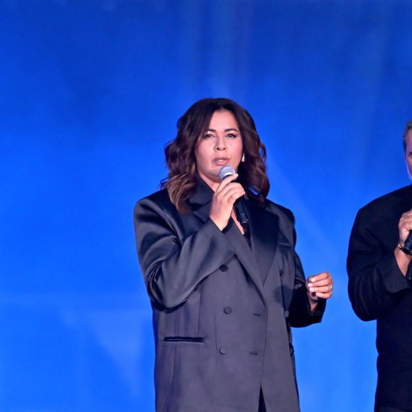 Chimene Badi et Orizonte durant Corsu Mezu Mezu, le concert emmené par Patrick Fiori qui a eu lieu au stade Orange Vélodrome à Marseille, le 22 mai 2026, diffusé le 28 août sur France 3.. © Bruno Bebert/Bestimage