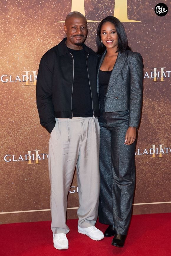 Harry Roselmack et Jennifer Galap assistent à la projection spéciale de « Gladiator II » au Pathé Palace à Paris, en France, le 10 novembre 2024. Photo : Aurore Maréchal/ABACAPRESS.COM