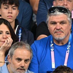 David Douillet et Vanessa Carrara aux Jeux Olympiques de Paris 2024 à l'Arena Paris Sud à Paris, le 7 août 2024. 

Photo : Jacovides-Perusseau / Bestimage