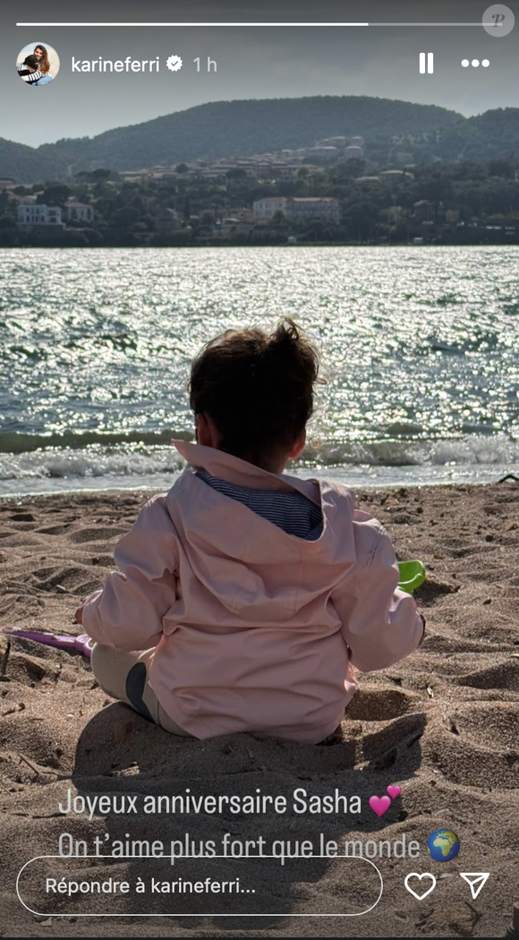 Story Instagram de @Karineferri pour l'anniversaire de la petite Sacha ce samedi 3 mai 2025.