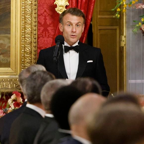 Le prince Albert II de Monaco, Le président Emmanuel Macron, La princesse Caroline de Hanovre lors du dîner d'état au palais princier dans le cadre de la visite d'État de deux jours du couple présidentiel français à Monaco avant l'Unoc3 le 7 juin 2025.
© Ludovic Marin / Pool / Bestimage