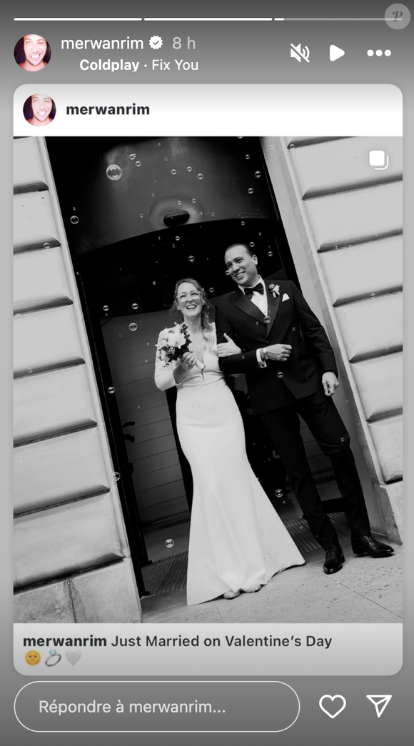 Les internautes ont aussi pu découvrir la magnifique robe de mariée de son épouse

Le chanteur Merwan Rim dévoile des photos de son mariage sur Instagram le samedi 15 février 2025.
Crédit : Instagram