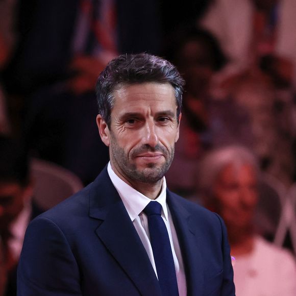 A la veille de la cérémonie d’ouverture des Jeux Olympiques et Paralympiques de Paris 2024, Tony ESTANGUET, Président de Paris 2024 participe au Sommet « Sport pour le Développement durable », au musée du Louvre, à Paris, France le 25 juillet 2024. © Stéphane Lemouton/Bestimage