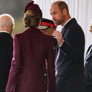 Le prince William, prince de Galles, et Catherine (Kate) Middleton, princesse de Galles - Cérémonie de bienvenue pour la visite d'État de l'émir du Qatar Tamim ben Hamad Al-Thani à Londres, le 3 décembre 2024.