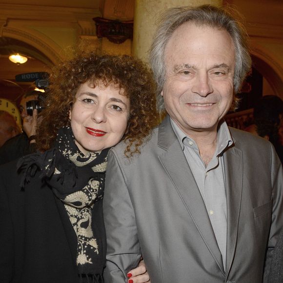 Franz Olivier Giesbert et sa compagne Valerie Toranian - Générale de la pièce "La porte à côté" au Théâtre Édouard VII à Paris, le 10 fevrier 2014.