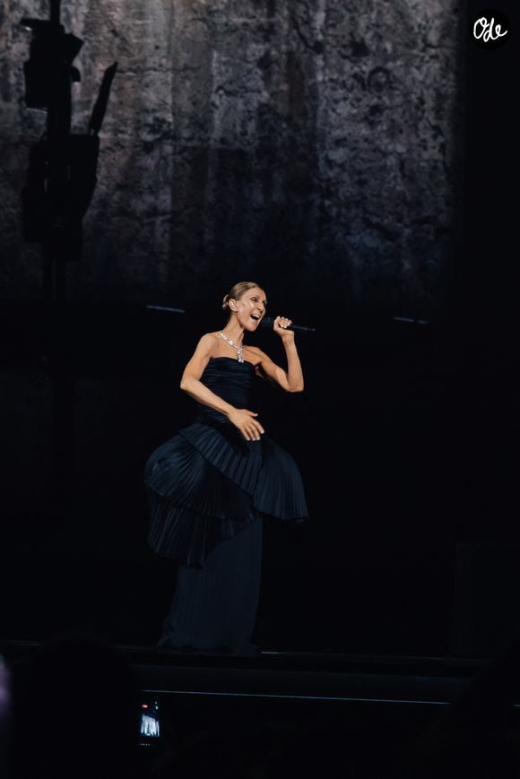 Elle a ensuite arboré un ensemble Schiaparelli aux épaules structurées, avant de se glisser dans une robe fluide signée Tom Ford. 

Celine Dion, tenue et bijoux Boucheron, lors de son premier concert à la Plénitude Arena à Paris La Défense le 12 septembre 2026. Agence / Bestimage