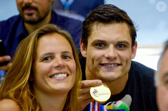 L'ancienne nageuse française Laure Manaudou et son frère Florent Manaudou lors des championnats de France de natation à Montpellier, France, le 3 avril 2016. Photo by Henri Szwarc/ABACAPRESS.COM