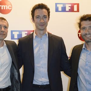 Grégoire Margotton, Frédéric Calenge et Bixente Lizarazu - Conférence de presse de TF1 pour le lancement de l'Euro 2016 à Paris le 17 mai 2016. © Coadic Guirec/Bestimage