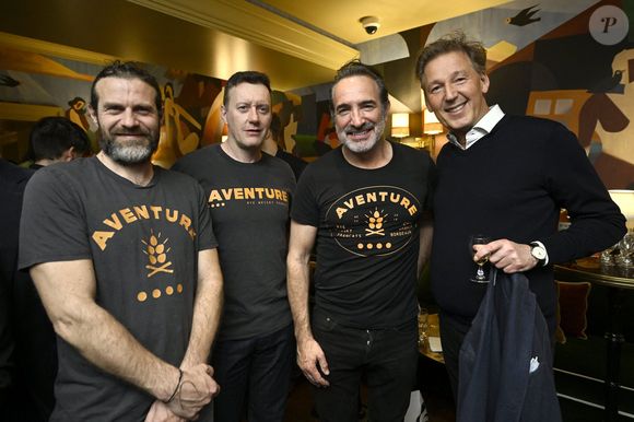 Antoine Gravouil, Olivier Carsoule, Jean Dujardin, Pierre Marcolini, chocolatier belge - J.Dujardin à la soirée de dégustation du whisky de seigle français "Aventure" (Bordeaux Distilling Co), dont il est partenaire, à Bruxelles, le 13 mars 2026. © Photonews / Bestimage