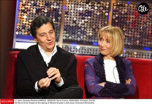 Christian Clavier et Marie-Anne Chazel lors de l'enregistrement de l'émission de Michel Drucker "Vivement Dimanche" à Paris, France, le 20/02/2002. Crédit Jean-Jacques Datchary/Abaca