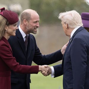 Donald Trump n'avait d'yeux que pour la princesse de Galles.

Donald Trump et son épouse accueillis par Kate Middleton et le prince William lors de leur arrivée au château de Windsor. © Dana Press / Bestimage