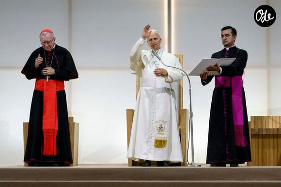 Le pape Léon XIV lors de sa visite à la 47e édition du Meeting pour l’amitié entre les peuples, organisé par le mouvement Communion et Libération. Rimini, 22 août 2026. © ANSA via ZUMA Press / Bestimage