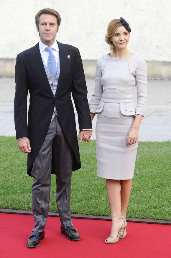 Le prince Emmanuel Philibert de Savoie et la princesse Clotilde de Savoie (Clotilde Courau) - Arrivees a la cathédrale pour le mariage religieux du prince Guillaume de Luxembourg et de la comtesse Stephanie de Lannoy a Luxembourg, le 20 octobre 2012. GTRES / BESTIMAGE