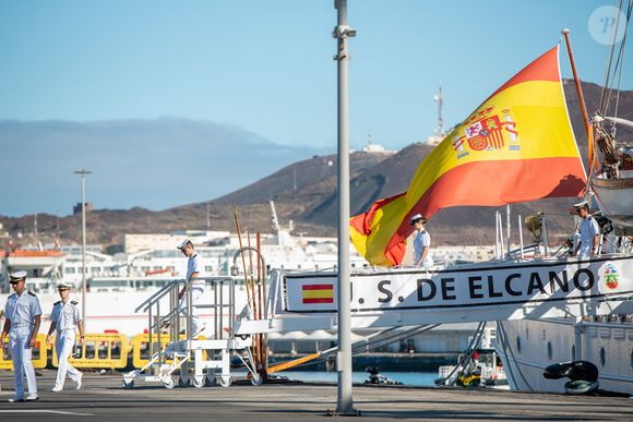 La princesse Leonor arrive avec le reste des aspirants sur le navire-école de la marine Juan Sebastián Elcano, à Las Palmas de Gran Canaria, Gran Canaria, Îles Canaries, Espagne, le 21 janvier 2025. © Europa Press Canarias/Bestimage