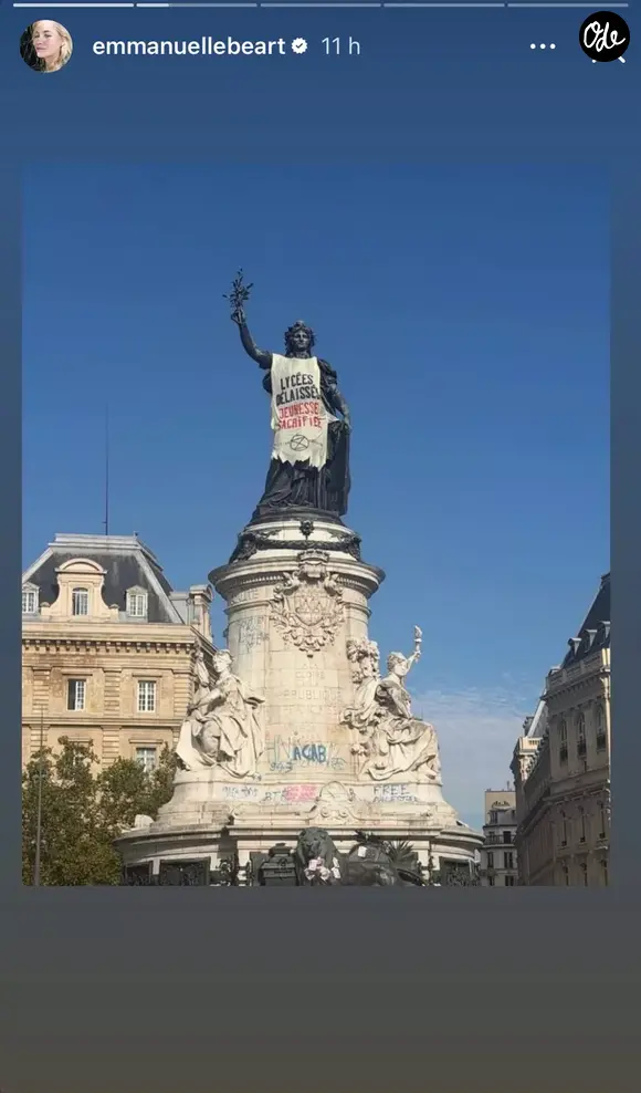 Sur Instagram, l’actrice a partagé une photo portant le message "Lycées délaissés, jeunesse sacrifiée".

Capture Emmanuelle Béart - Instagram